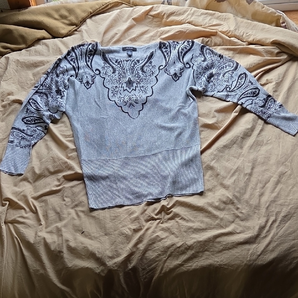 Alfani Metallic Gray Sweater XS